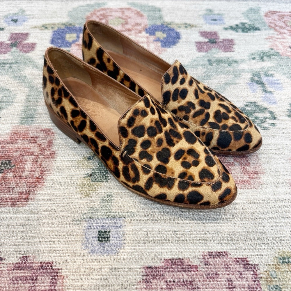 Madewell Womens Calf Hair Leopard Loafer Shoes Size 8 Classic Preppy City Chic